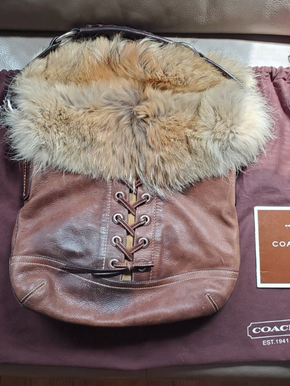 RARE Vintage 2004 Coach Limited Edition Coyote Fur & Laced Leather Hobo #1426 - Picture 15 of 16
